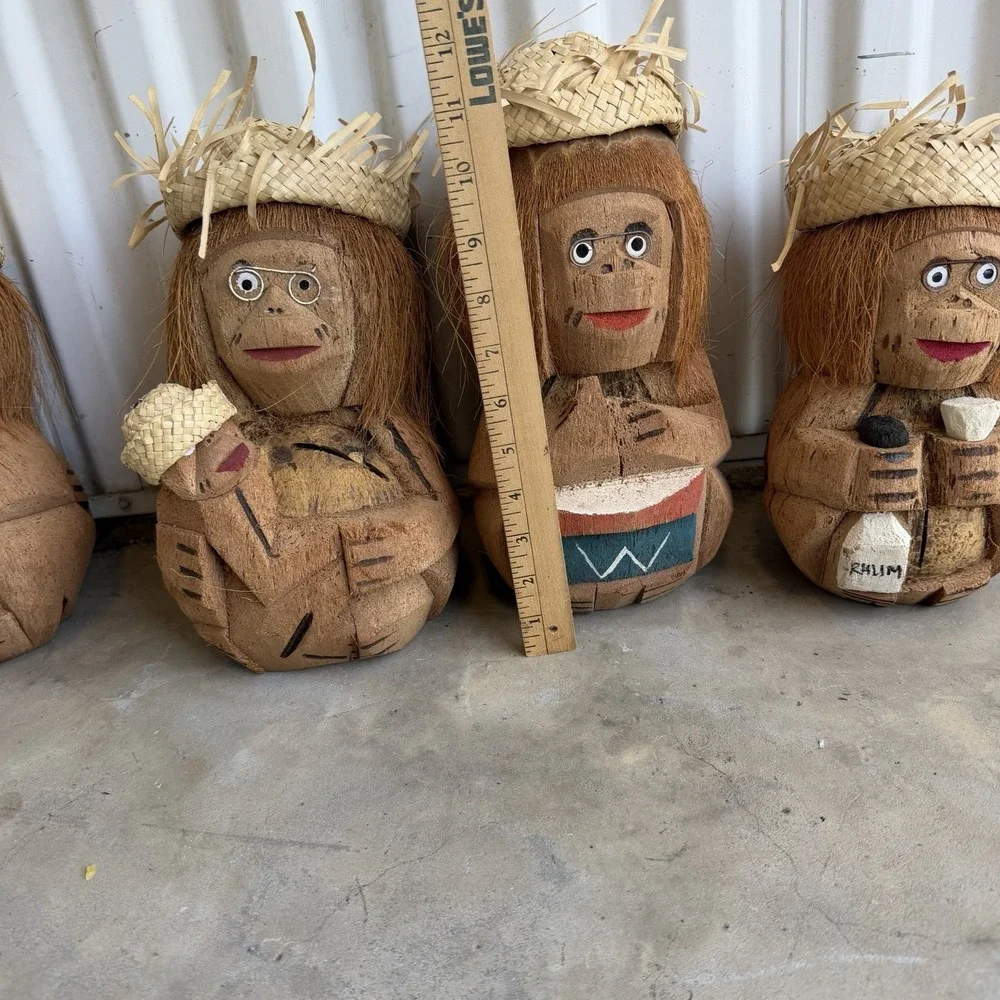 Tiki Bar! Summertime!  Coconut People Bongos, Drinks, Baby Monkey  Pool Side